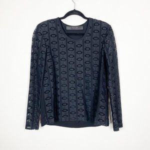 Yigal Azrouel Woman's 8 Black Sheer Knitted Front Long Sleeve Blouse Top‎